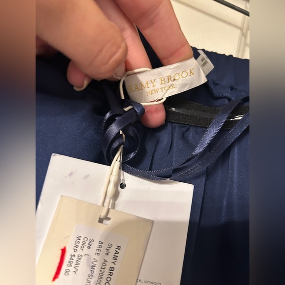 Ramy Brook Bree Strapless Silk Jumpsuit Navy Blue Size Large NWT 🆕 - Picture 9 of 13